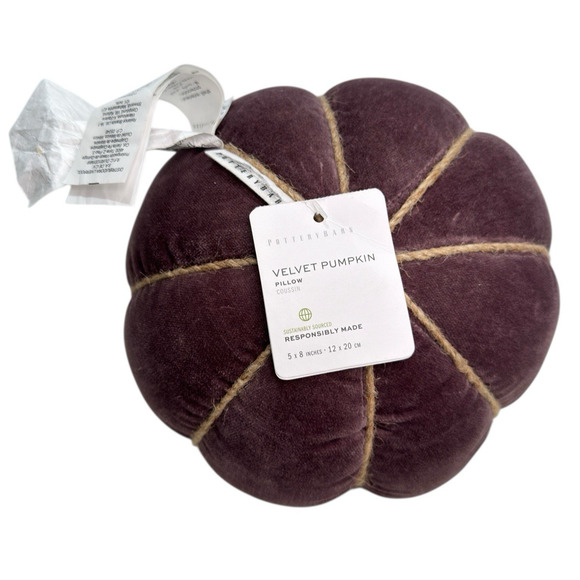 Pottery Barn Velvet Pumpkin Pillow Fig New With Tags 2023 READ - Picture 5 of 10
